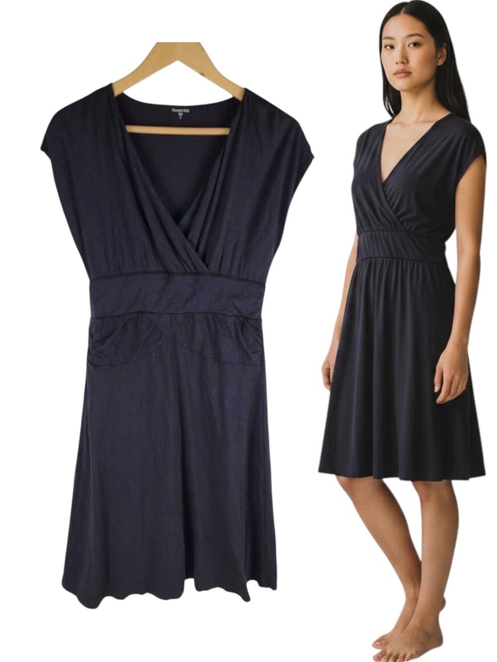 Garnet Hill Sleeveless Sheath Dress V-Neck Black Lined Size S